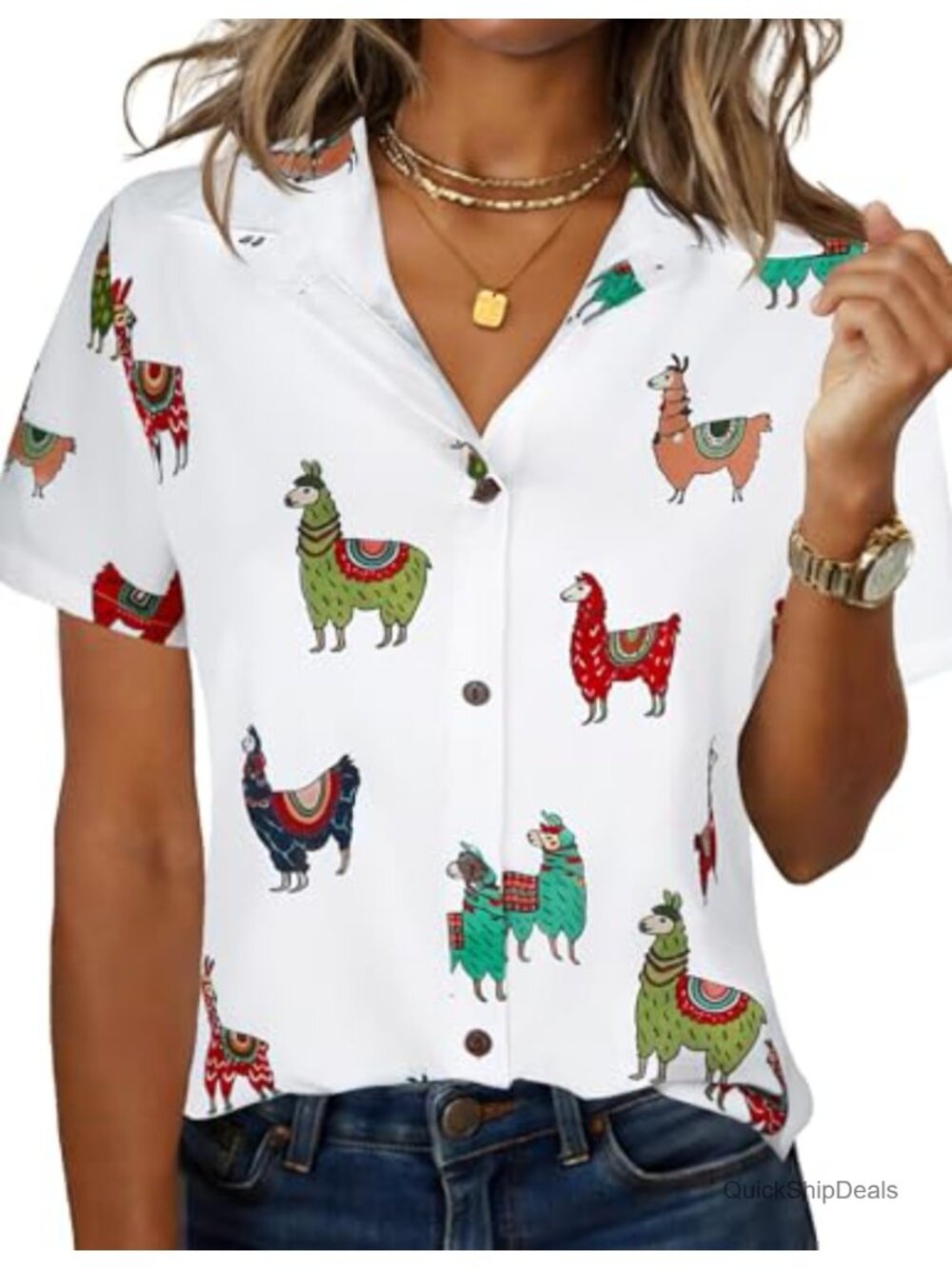 Womens Hawaiian Shirt Coconut Button Short Sleeve Summer Blouse